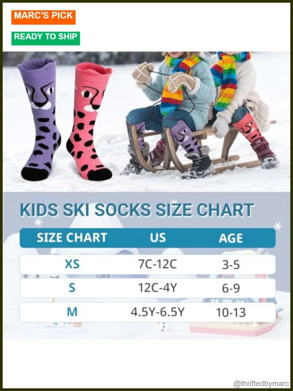 Kids Wool Ski Socks 2 Pairs Over the Calf Snowboard Thermal